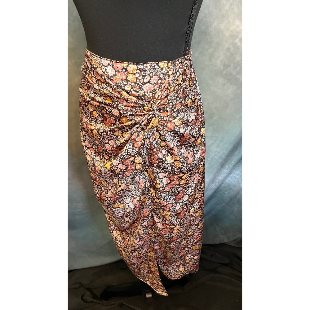 Abercrombie & Fitch Ruched Floral Midi Skirt Womens Size Small Brown Pink Yellow - Picture 3 of 8